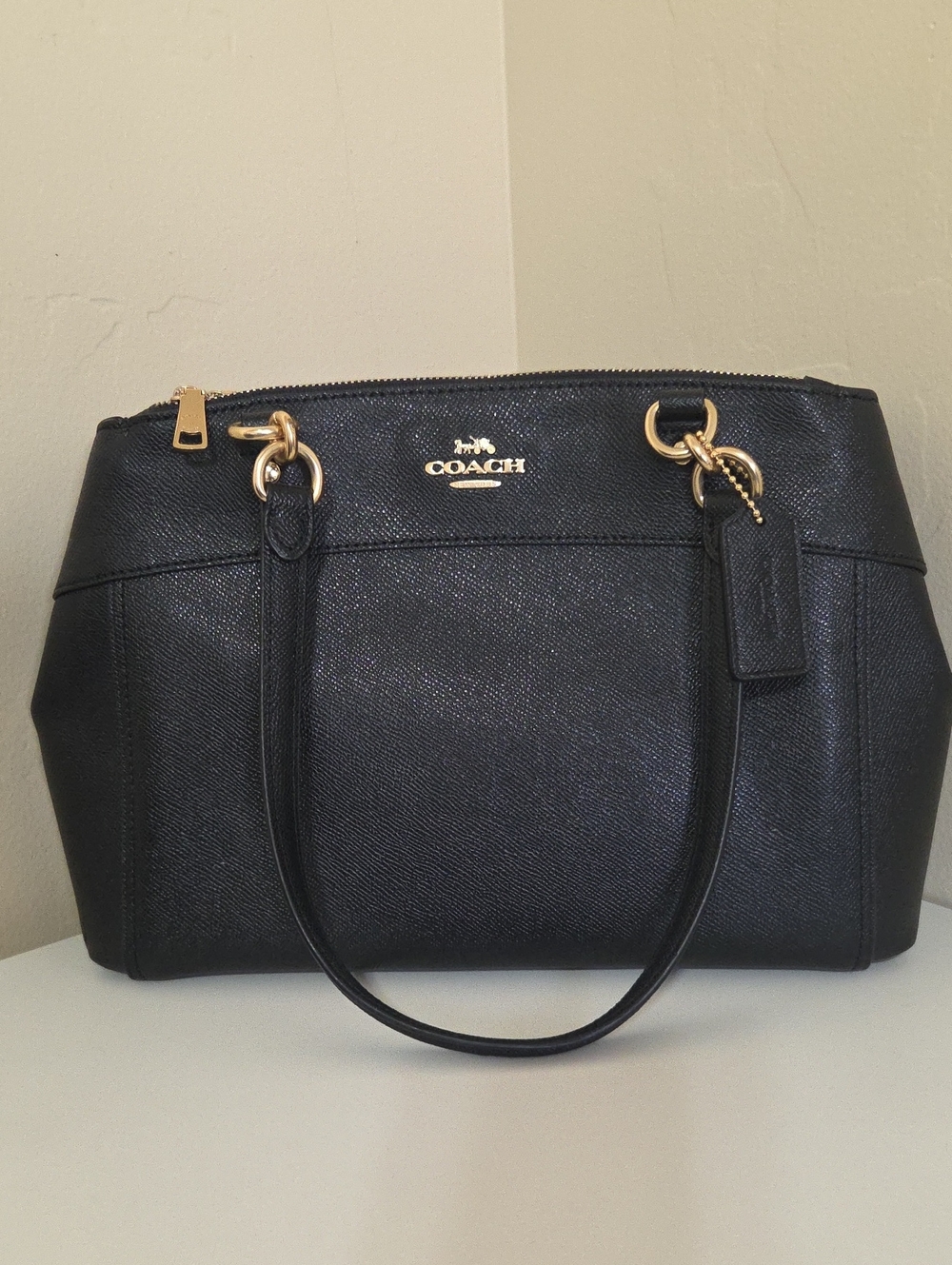 Coach Black Saffiano Leather Shoulder Bag with Gold Hardware